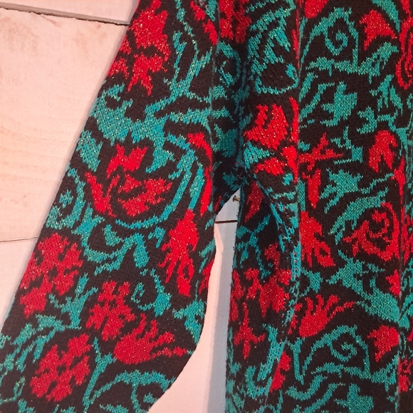 Vintage spunky Knit sweater Multicolored Floral Print USA Size Medium Holiday - Picture 2 of 6